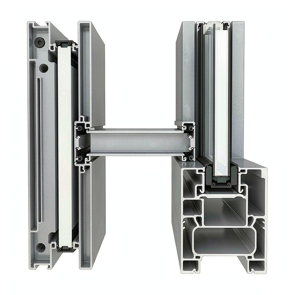 Close-up of aluminium curtain wall glazing gasket and sealant detail