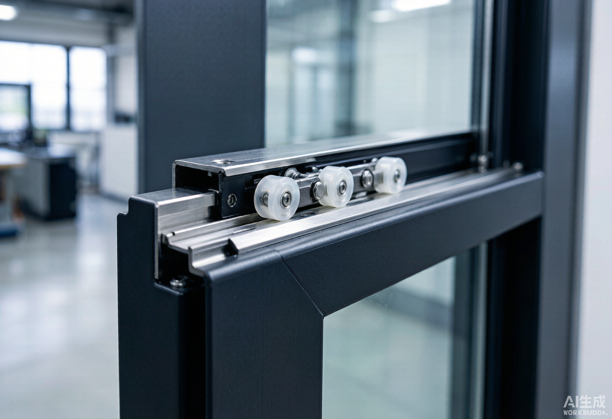 Aluminium sliding window track system with stainless steel rollers and interlock seal