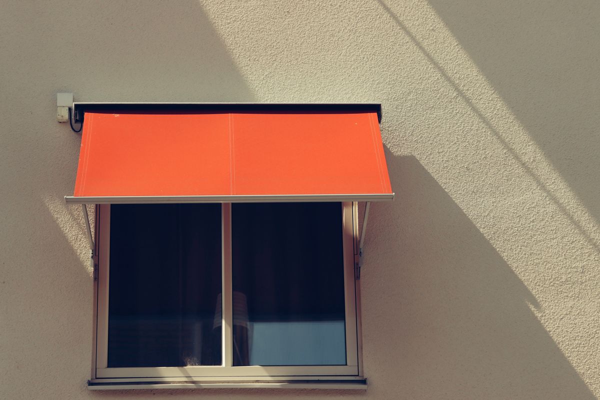 Close-up of aluminium awning window frame and hardware